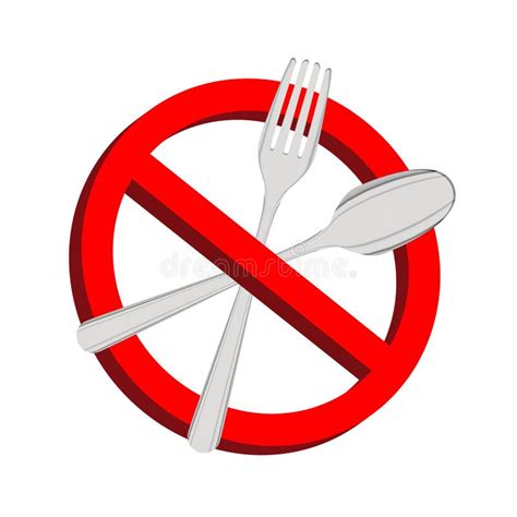 Eat Sign Icon Cutlery Symbol Fork And Spoon Red Prohibited Sign Stop Symbol Stock