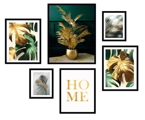 6x OBRAZY W RAMIE PLAKATY RAMKA BOHO WAZON ZŁOTA MONSTERA NATURA HOME