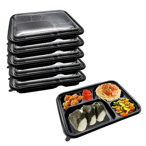 Microwavable Black Japanese Disposable 5 Compartment Bento Style Lunch