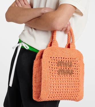 Small Raffia Tote Bag In Orange Miu Miu Mytheresa