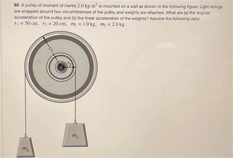 Solved 92 A Pulley Of Moment Of Inertia 20 Kg−m2 Is