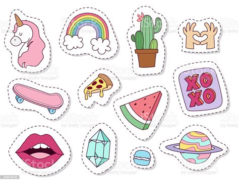 Hipster Patches Elements Hand Drawn Cute Fashionable Stickers Doodle