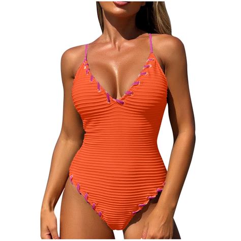 BUIGTTKLOP Womens Criss Cross 1 Piece Swimsuits V Neck Ribbed Swimwear