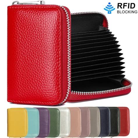 Genuine Leather Rfid Credit Card Holder For Women And Men Zipper Cards Case Small Card Wallets