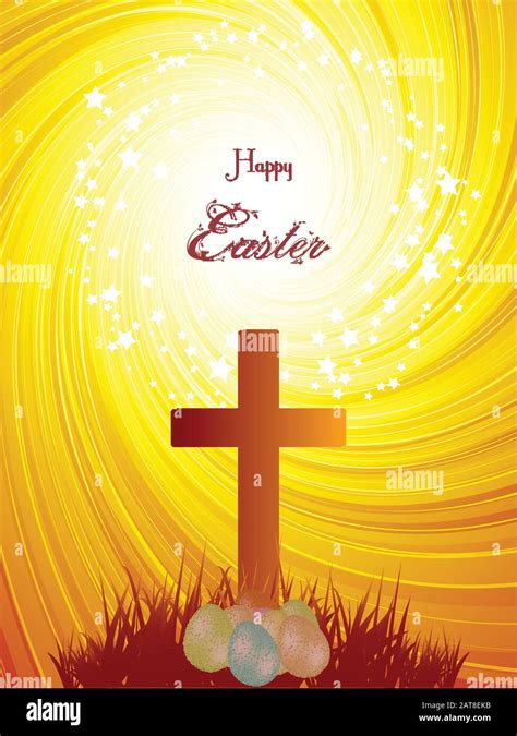 Easter Religious Abstract Yellow Swirl Background With Cross Easter ...