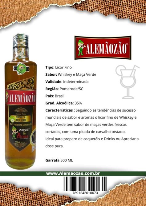 Licor Fino de WHISKEY MAÇA VERDE CACHAÇA DO ALEMÃO