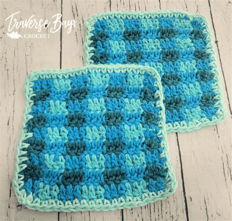 Easy Beginner Plaid Crochet Dishcloth Free Pattern