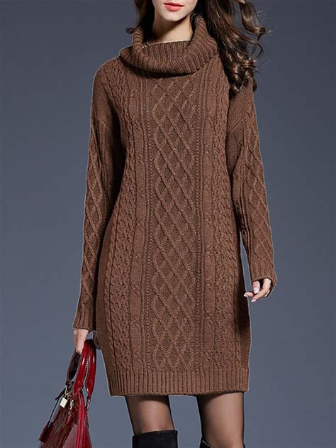 Solid Elegant Cowl Neck Shift Sweater Dress Langes Pulloverkleid