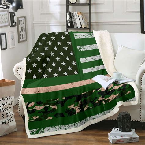 Army Green Camo Blanket American Flag Fuzzy Blanket for Soldier Men ...