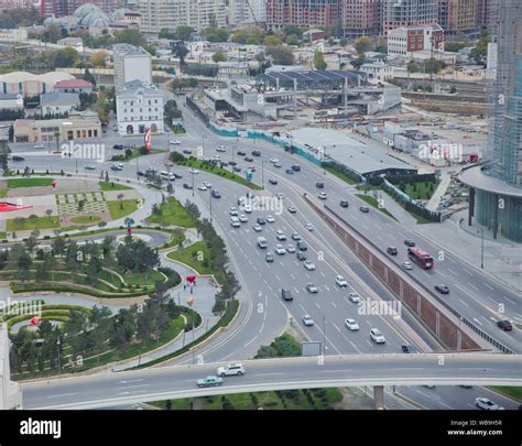 Azerbaijan Baku Bridges Roads Top View Aerial View Of Highway And