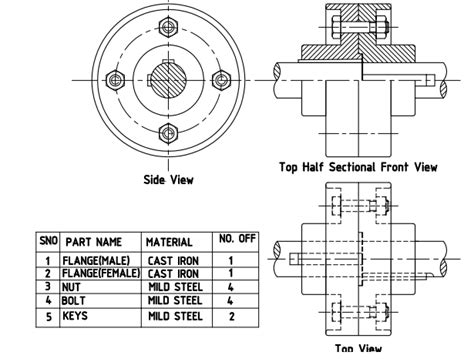 Machine Drawing Flange Coupling