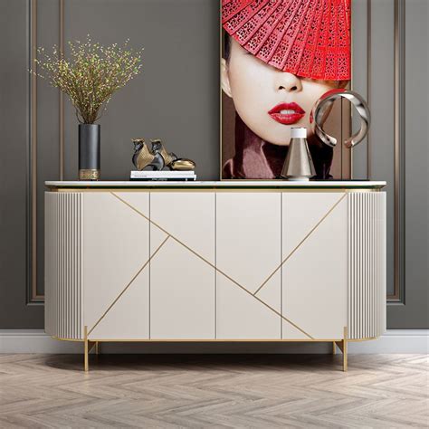 59" Modern White Sideboard Buffet Faux Marble Top with 4 Doors 2 ...