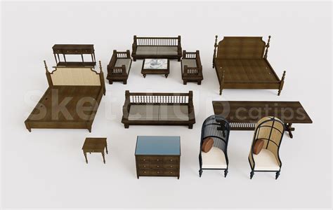 11402. Free Sketchup Indochine Furniture Models Download