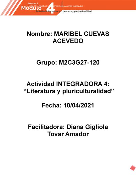 Literatura Y Pluriculturalidad Actividad Integradora 4 Módulo 4