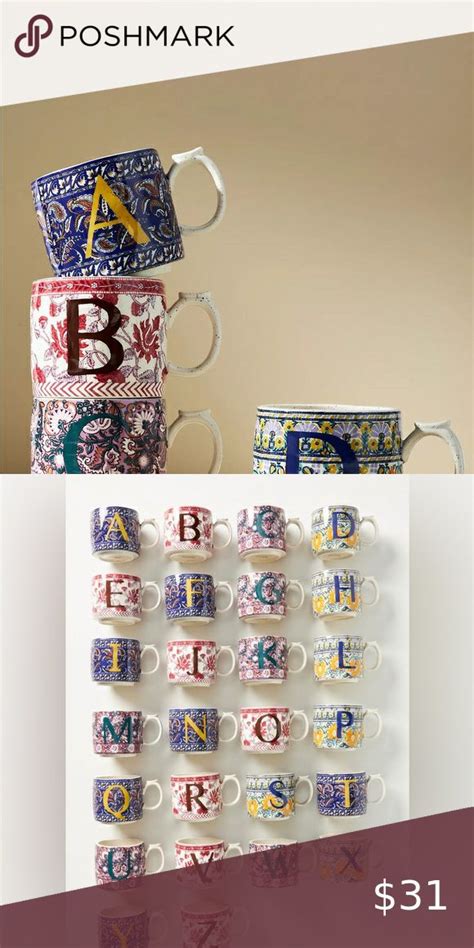 Anthropologie Blockprinted Monogram Mug Easy Gifts, Stoneware ...