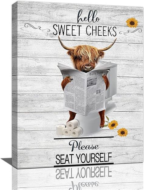 Funny Highland Cow Bathroom Wall Art Highland Cattle Bathroom Wall