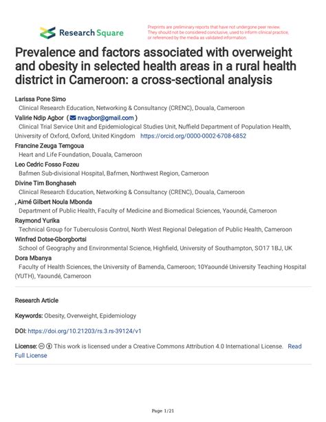 Pdf Prevalence And Factors Associated With Overweight And Obesity In