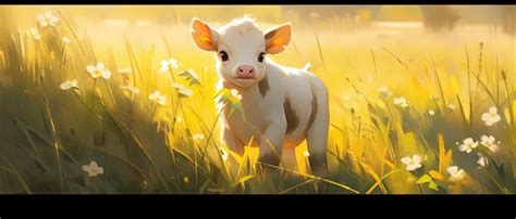 Premium Photo | A painting of a cow standing in a field of grass