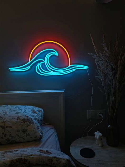 Wave Sunset Neon Wall Art Wave Ocean Neon Sign Neon Art - Etsy