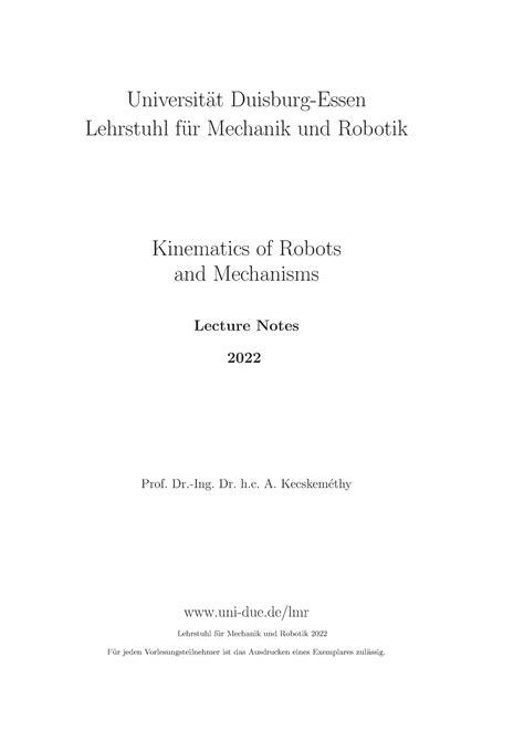 Lecture Notes Kinematics 2022 Universit At Duisburg Essen Lehrstuhl