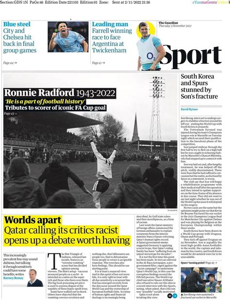 Capa Jornal Guardian Sport 3 Novembro 2022 Capasjornaispt