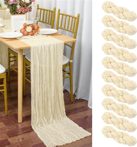 YMHPRIDE 10 Packs Ivory Cheesecloth Table Runner 90x300cm Off White