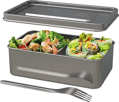 Umami Stainless Steel Lunch Box W Fork Adjustable Divider Microwave