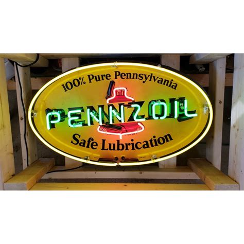 Original Porcelain Pennzoil Sign With Neon 31w X 18h