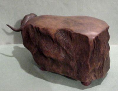 Wood carving of a Musk Ox by Leo Gervais (b 1917) signe | #127699096