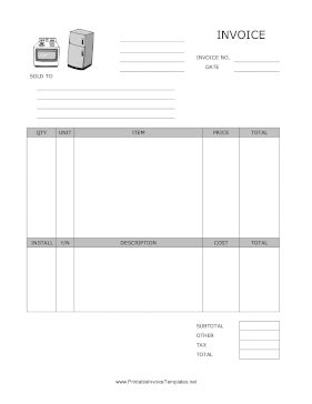 Appliance Invoice Template