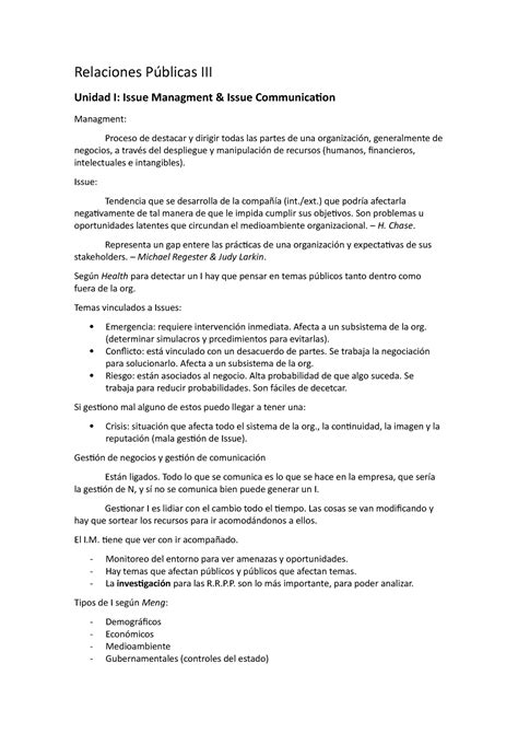 Resumen RRPP III unidad 1 y 2 Relaciones Públicas III Unidad I