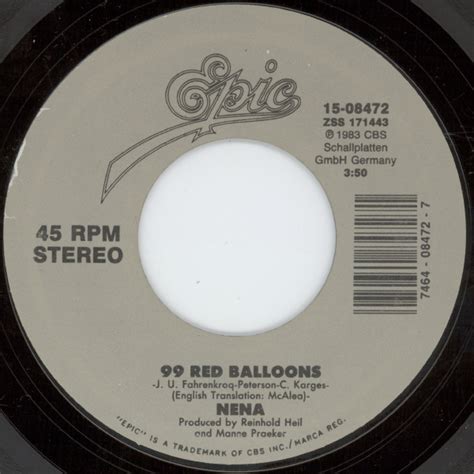 99 Red Balloons / 99 Luftballoons by Nena (Single; Epic; 15-08472 ...