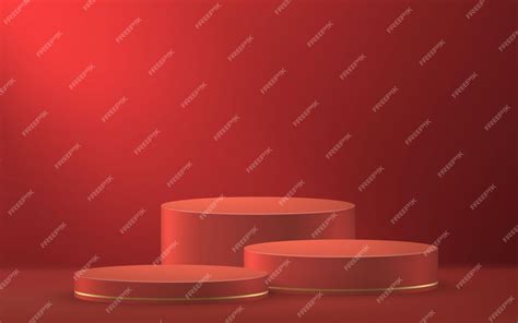 Premium Vector 3d Realistic Podium Or Pedestal On Red Luxury Background