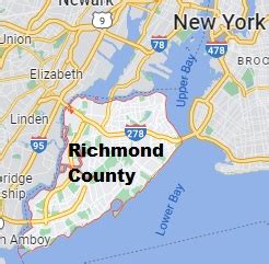 Richmond County on the map of New York 2024. Cities, roads, borders and ...