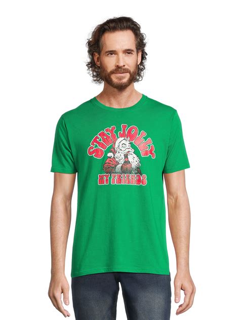 Men S Christmas Stay Jolly Santa Graphic Tee Winter Short Sleeve T Shirt From Holiday Time