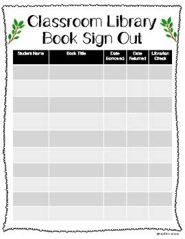 Classroom Library Book Sign Out Sheet Farmhouse Succulent Theme