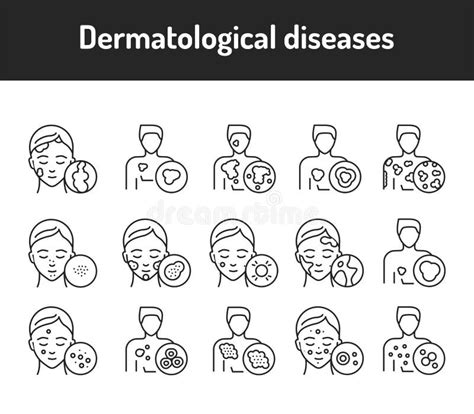 Conjunto De ícones De Linha De Cores De Doenças Dermatológicas