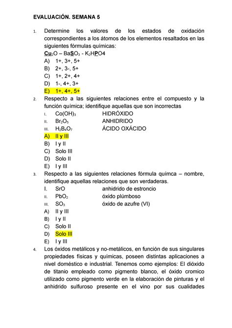 Evaluaci N Evaluaci N Semana Determine Los Valores De Los