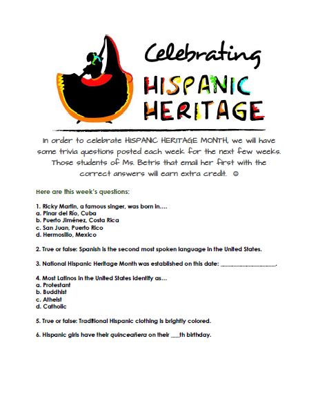 Hispanic Heritage Trivia Questions Printable