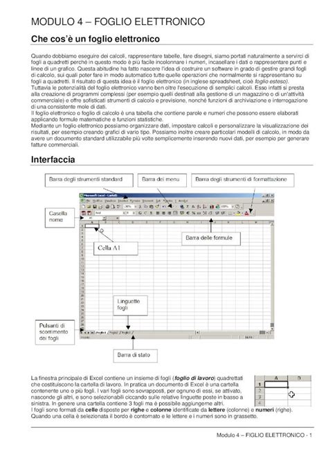 Pdf Modulo Foglio Elettronico Ecdl File Excel Appunti