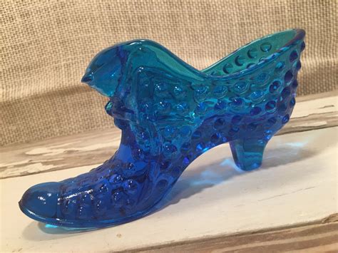 1960 S Fenton Blue Hobnail Cathead Glass Slipper Shoe Etsy