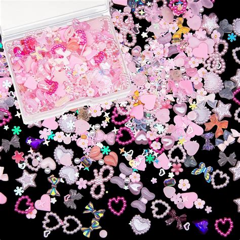 Amazon 3D Pink Nail Charms Acrylic Multi Styles Color Heart Star