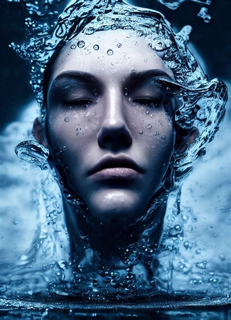 Head Emerging From Water Drops Flying Midjourney