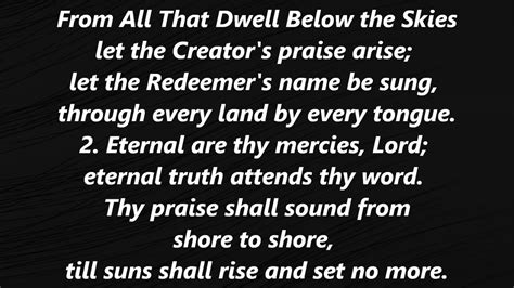 FROM ALL THAT DWELL BELOW THE SKIES Hymn Lyrics Words Text Methodist