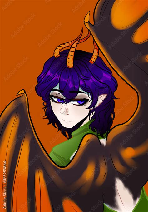 Anime demon girl with 3 horns and wings Stock Illustration | Adobe Stock