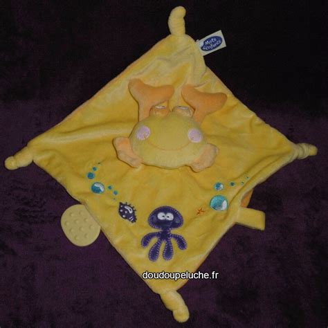 Doudou Crabe Plat Jaune Mots D Enfants Velours Doudoupeluche Fr