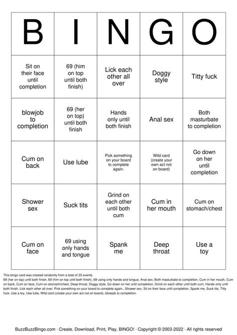 Sex Bingo Cards To Download Print And Customize