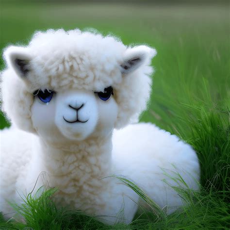 Adorable Cute Baby Fluffy Alpaca Sitting in Grass Dreamy Eyes ...