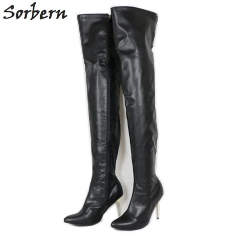 Sorbern Botas De Aguja De Acero Dorado Para Mujer Zapatos Altos Hasta