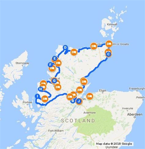 Map of the North Coast 500 route and recommended hotels to stay at. See accompanying post at ...